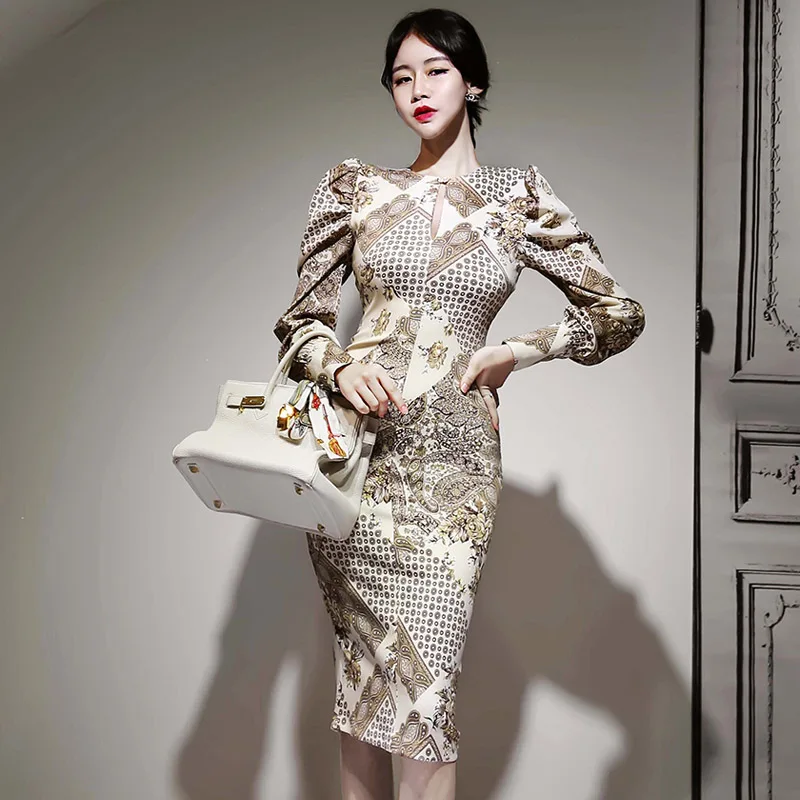 Офисное женское облегающее платье с принтом сексуальное элегантное модное на