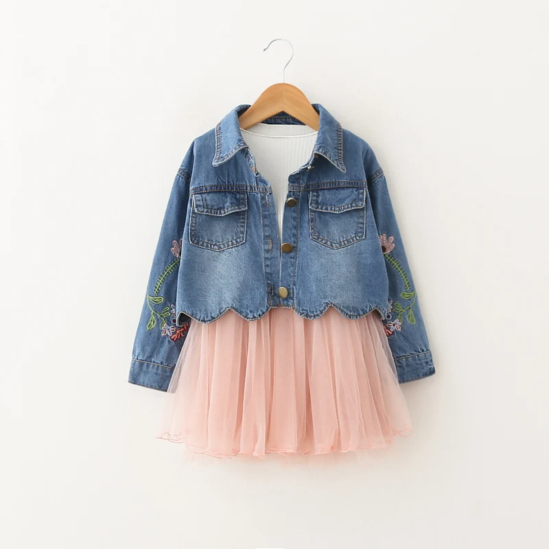 Комплект из 2 предметов для девочек джинсовый пиджак и платье-пачка платья
