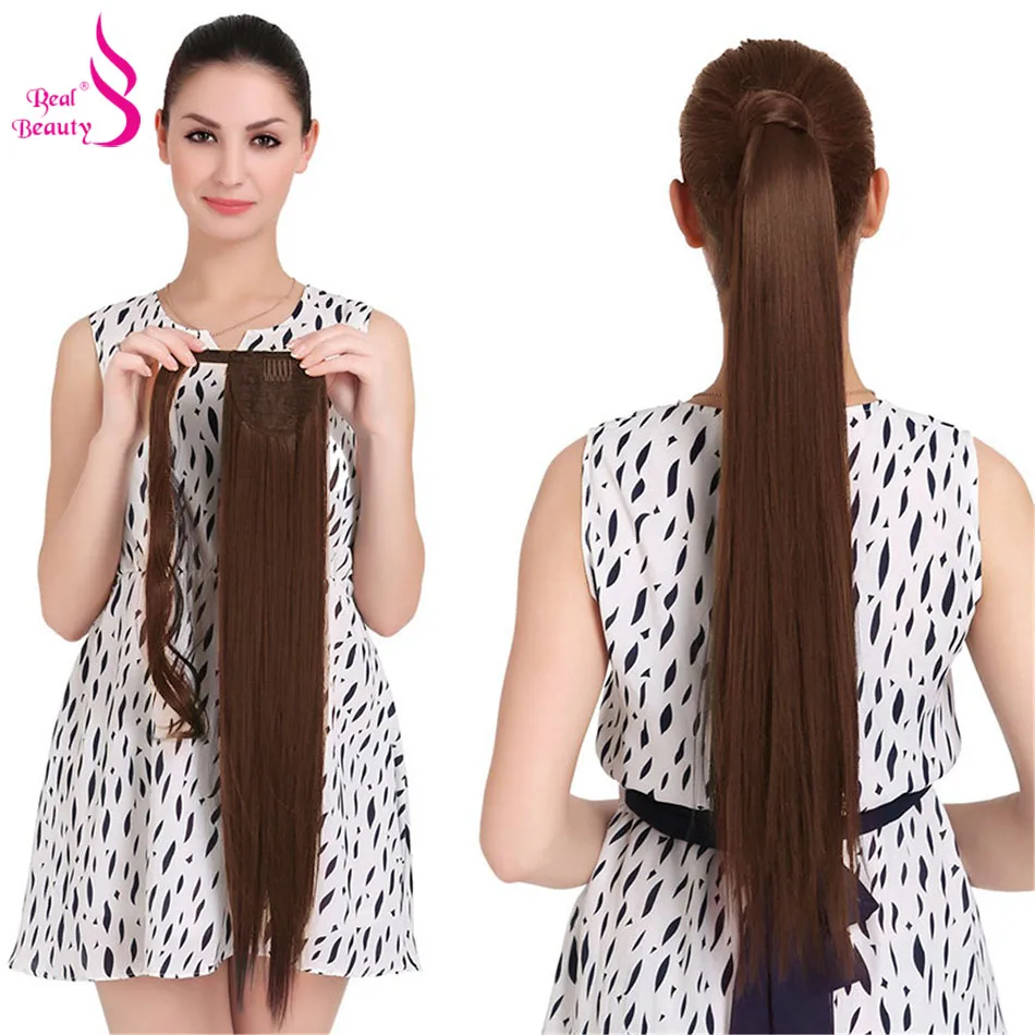 Real Beauty 120g Straight Ponytail Remy Hair Brazilian Ribbon Ponytail Clips-in Human Hair Extensions Horsetail Machine Made