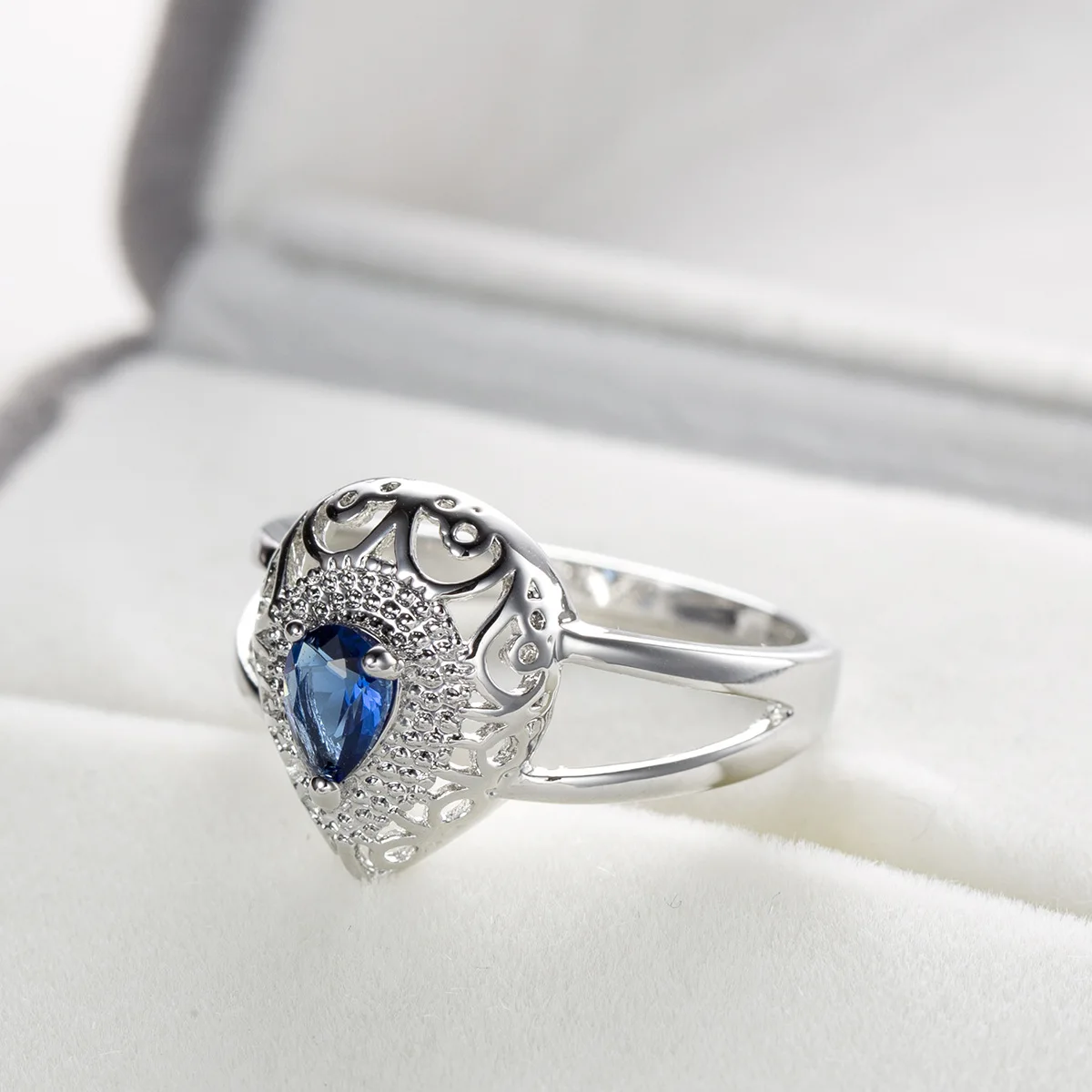 Rose Red/Royal Blue Colors Cubic Zirconia Ring Hollow Pear Shape Art Deco Engagement Wedding Rings Promise for Women Gifts | Украшения и