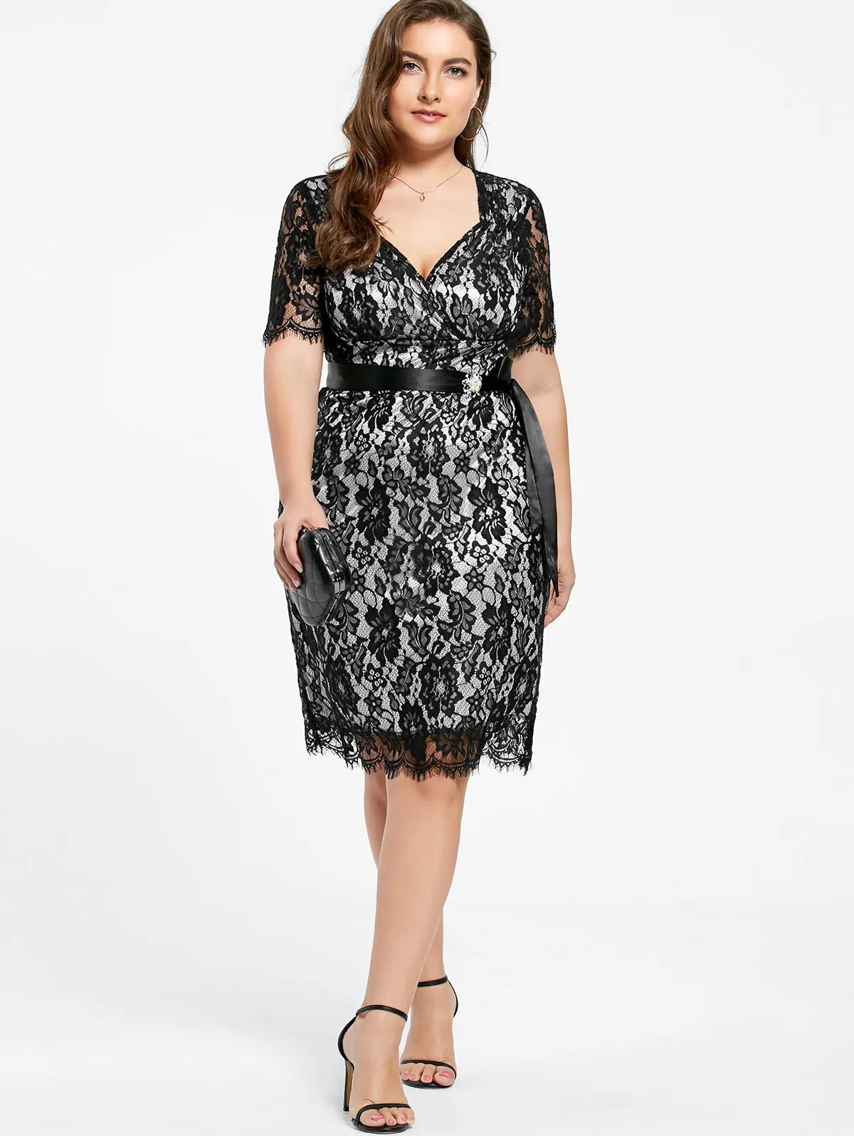 TUHAO Big Size 5XL 4XL 3XL Women Lace Dress Elegant Party Night Dresses Casual Loose Sexy Plus Size Dress Large Vestidos LZ24 - Цвет: Черный