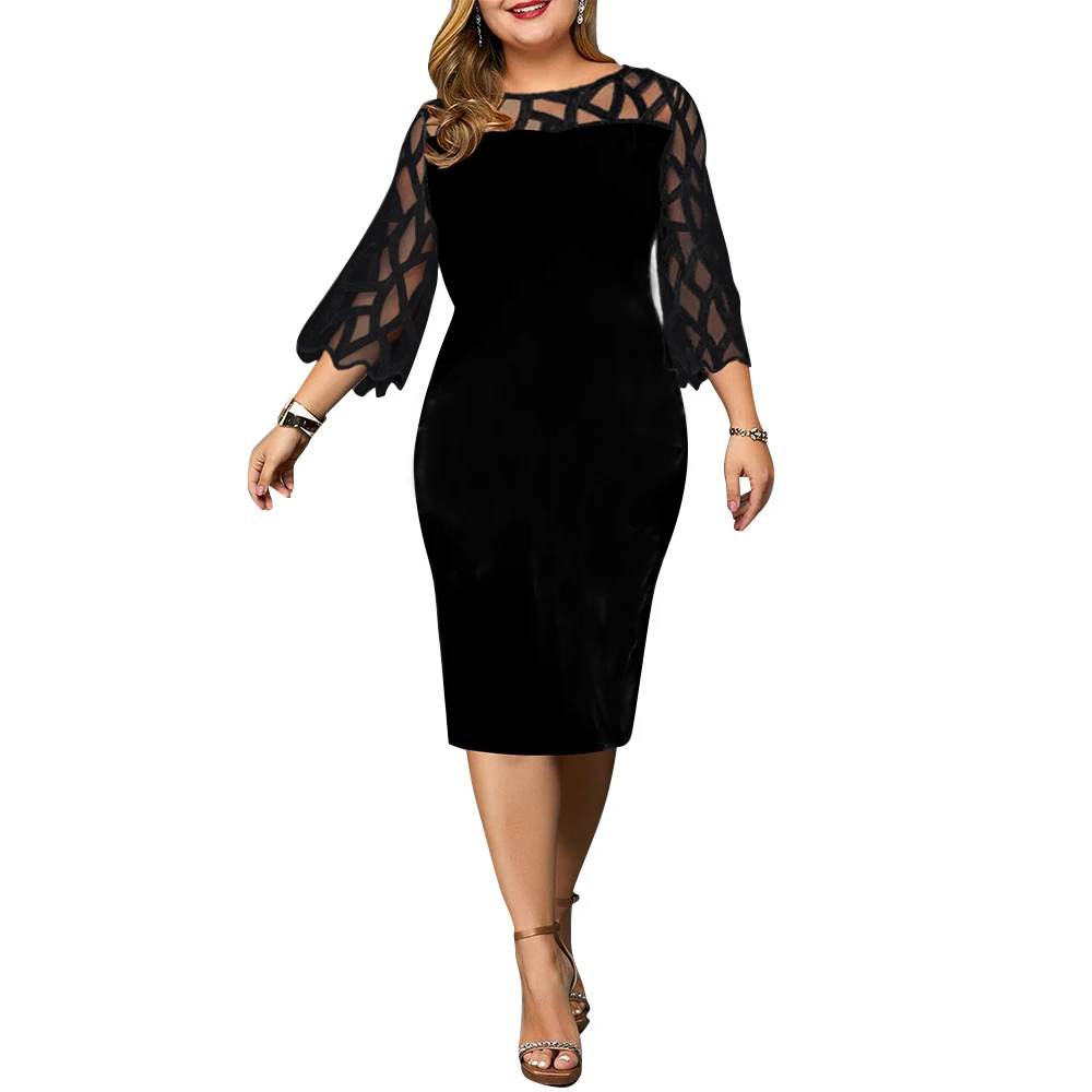 

Summer Dress Plus Size Women's Dress Elegant Mesh Sleeve Birthday Evening Black Bodycon Dresses 2021 New Office Lady Vestidos