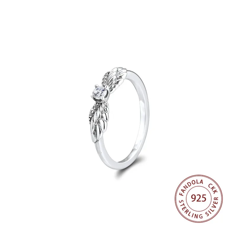 

100% 925 серебряные кольца для женщин кольцо в форме ангельских крыльев прозрачный CZ Ювелирные украшения Свадебная вечеринка, подарок, оптовая продажа