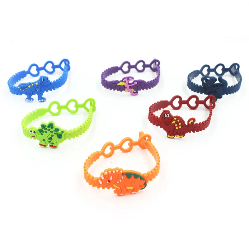 

6pcs/lot Dinosaur Rubber Bracelet Baby Shower Boy Girls Birthday Party Decorations Kids Gift Tropical Safari Jungle Party Favors