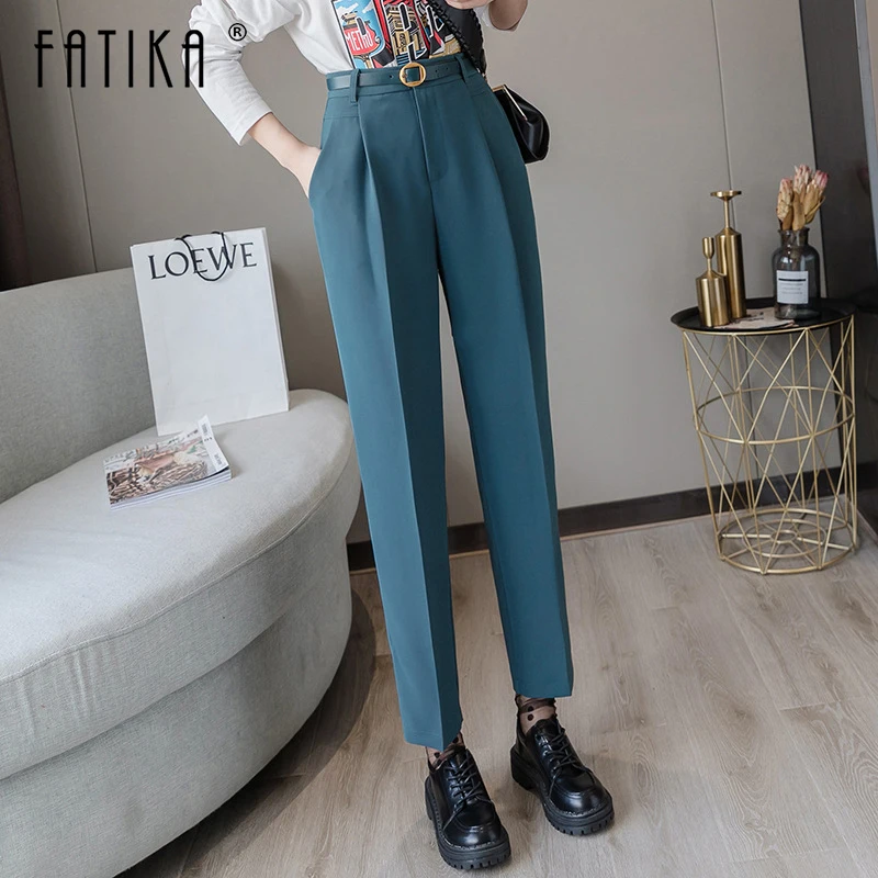 

Fatika Spring Winter Women Pants High Waist Loose Formal Elegant Office Wear Ankle-Length With Belt Trousers Womens