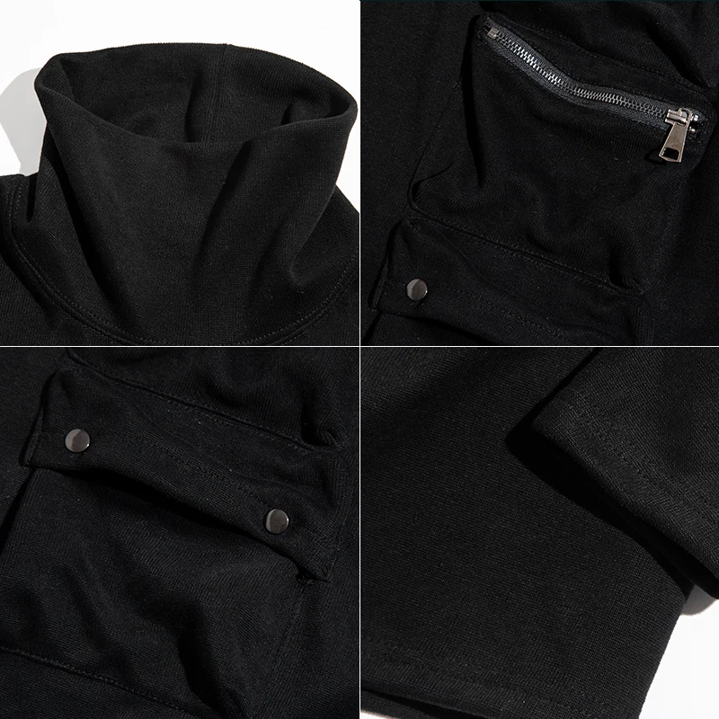 

11 BYBB'S DARK Black Turtieneck Sweatshirt Men Streetwear Pullover Sweatshirts Oversize Men Fashion Pocket Loose Tops BB305