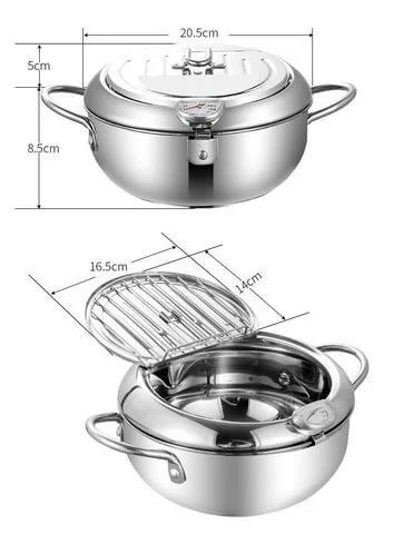 

304 Stainless Steel Deep Frying Pot Kitchen Tempura Fryer Pan with Lid and Thermometer Japanese Style Frying Pot Dropshipping
