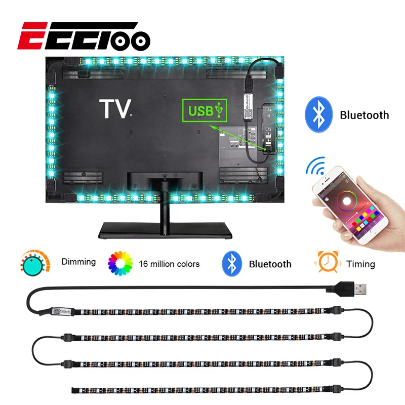EeeToo Bluetooth RGB Светодиодные ленты светильник SMD5050 Диодная лента гибкий неоновый