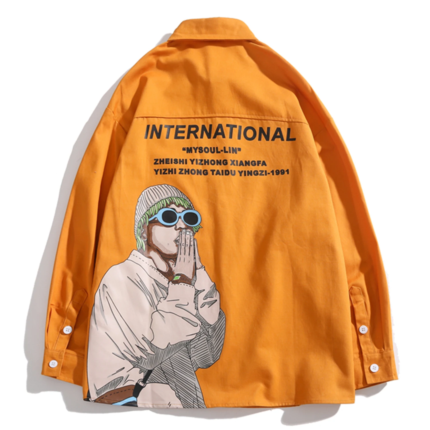 Лоскутные карманы с буквенным принтом Мужские рубашки хип-хоп мода Harajuku