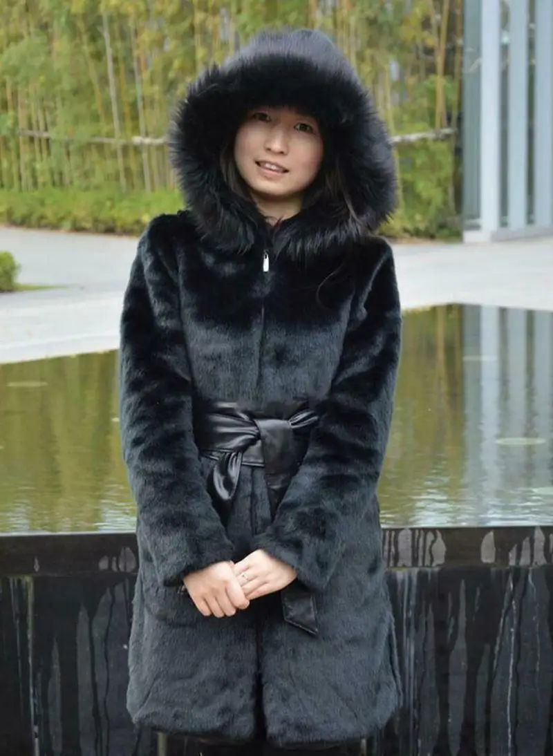

New Fashion Women Mink Fur Winter Coat Faux Fur Coat Hooded Belt Warm Casual Outwear Parka Outdoor Casual Coat Jacket