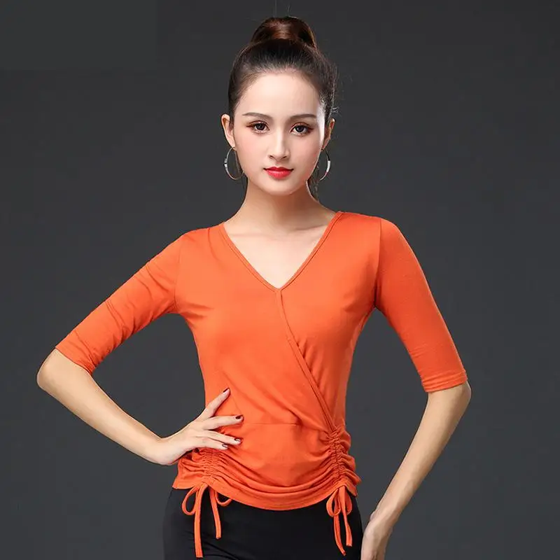 

Latin Dancing Shirt Women Ballroom Modern Salsa Tango Costume Tops Middle Sleeve Latin Training Shirts Modal Female Dancewear