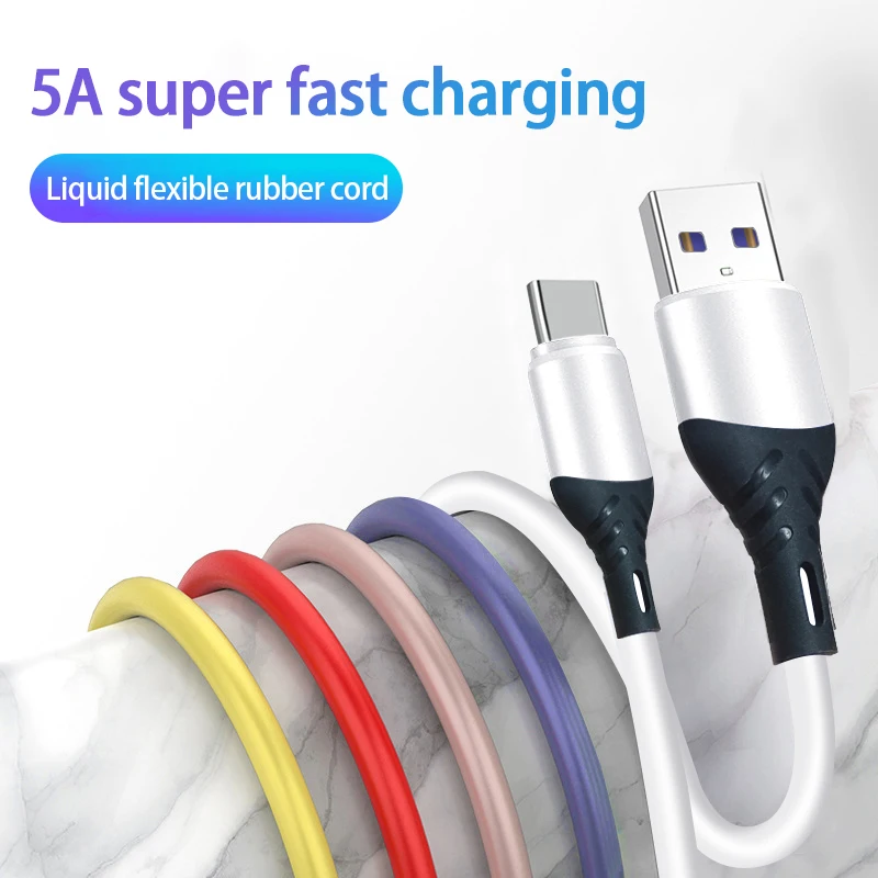 

5A Usb C Cable For Samsung Huawei P30 Pro Xiaomi Redmi Note 10 Fast Charge Mobile Phone Charging Wire 6 Colors Usb 1pc