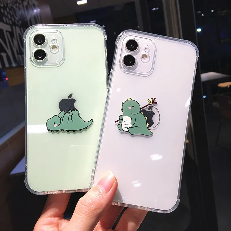 Милый мультяшный чехол для телефона с динозавром iPhone 11 12 Pro Max Mini X XS XR 7 8 Plus