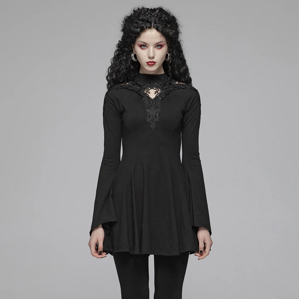 

Women's Gothic Evening Party Club Women Fall Winter Dresses Black Knited Hollow-out Mini A Hem Slim Sexy Elegant Dress PUNK RAVE