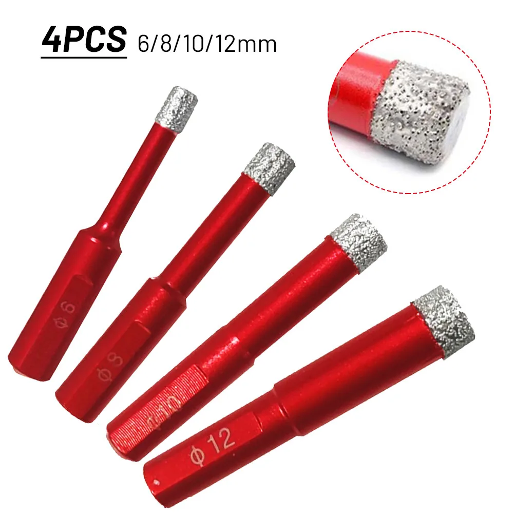 4pcs Diamond Drills Tile Dry Drill Bit 6-12MM Bits Hole Saw Cutter For Granite Marble Porcelain Stoneware Glass | Инструменты