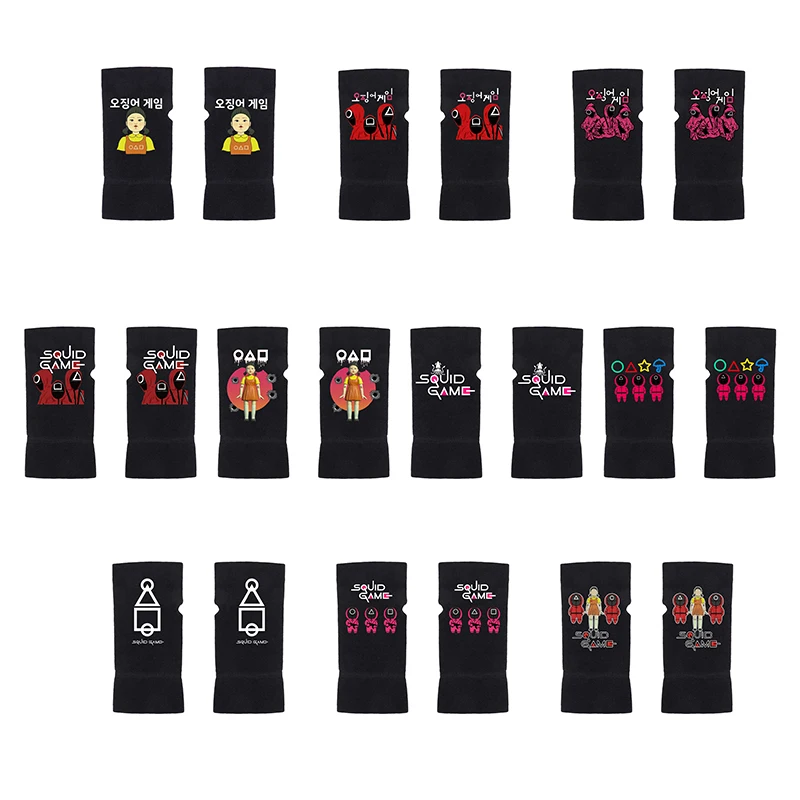 

10 Styles Squid Game Print Knitting Black Gloves Cotton Warm Winter Half Finger Wrist Mittens Cosplay Accessory Prop