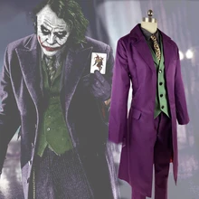 high-quality Heath Ledger Cosplay Suit Halloween mens Movie The Dark Knight Joker Costume Purple Jacket Full sets