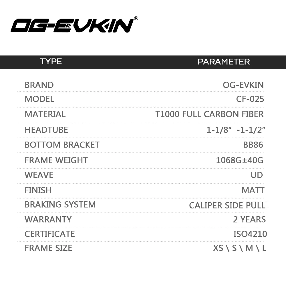 OG-EVKIN CF025 T1000 карбоновая рама для шоссейного велосипеда V тормоз UD Matt BB86 рама для шоссейного велосипеда 1-1/"-1-1/2" Di2 Механический черный