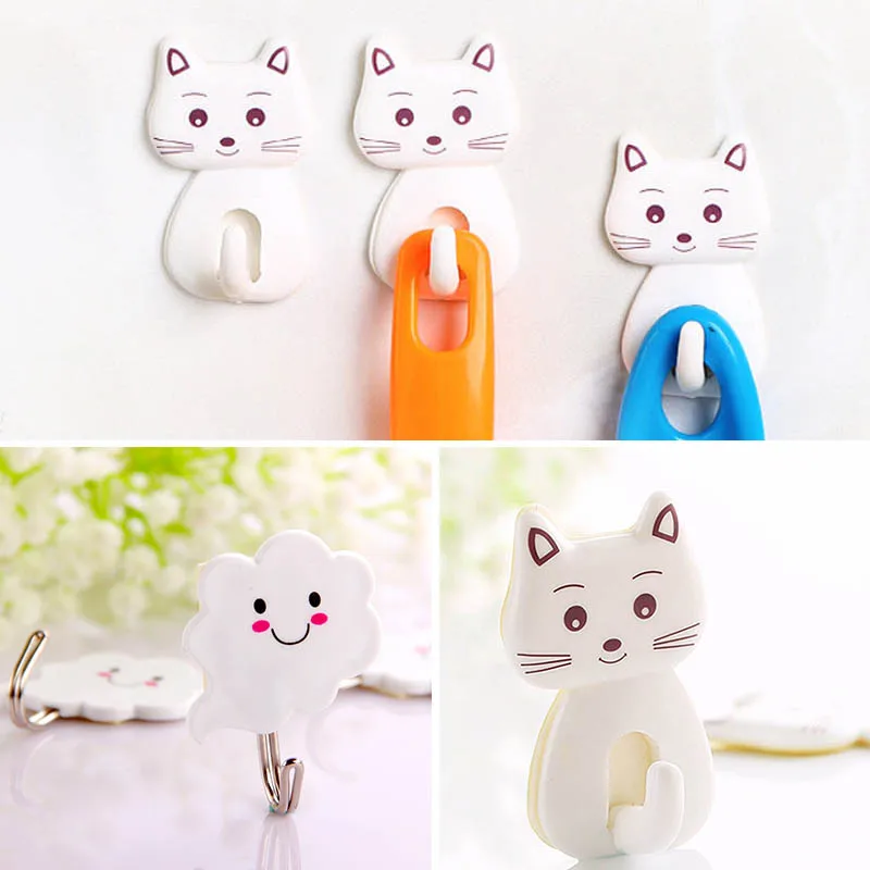 

Настенные аксессуары для ванной комнаты, 3 шт./компл., домашние крючки, самоклеящаяся пластиковая вешалка для хранения, крючки в форме кошки