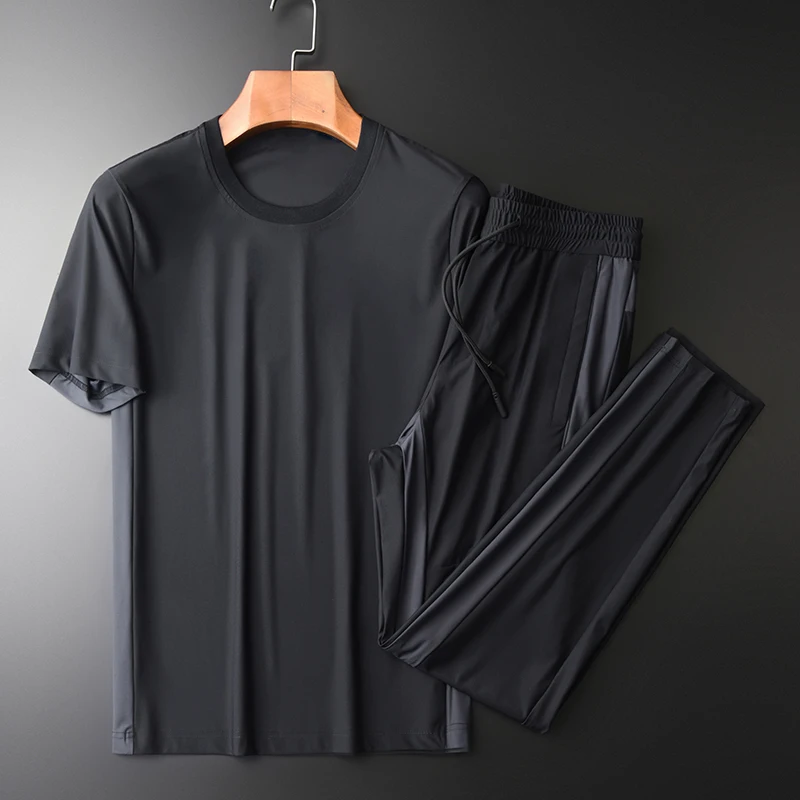 Мужские Наборы Лето (футболка + брюки) роскошный круглый воротник пэчворк