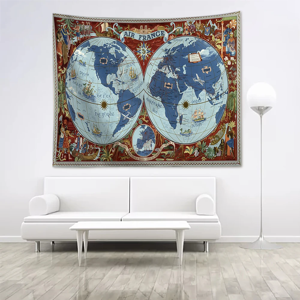 Антикварная карта мира старого памяти парусного спорта свитки хлопок холст