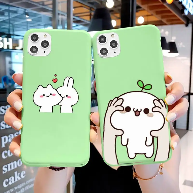 

Cute Cartoon Emoticon Rabbit Phone Case For IPhone 6s 7 8 Plus X Xs Xr Xsmax 11 12 Pro Promax 12mini Candy Green Silicone Cover