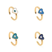 new fashion heart shaped evil eye ring 4 colors open adjustable ring copper enamel jewelry party wedding new year ladies gift