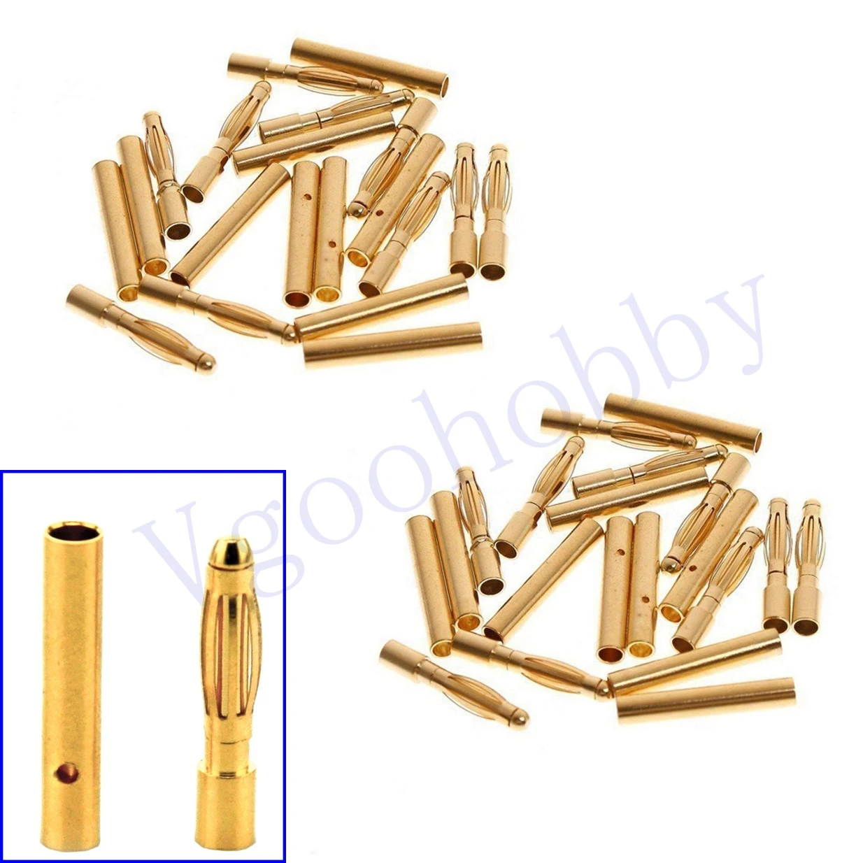 

20 Pairs 2.0 mm Plated Male and Female Gold Bullet 2mm Banana Connector Plugs for RC Battery ESC Motor