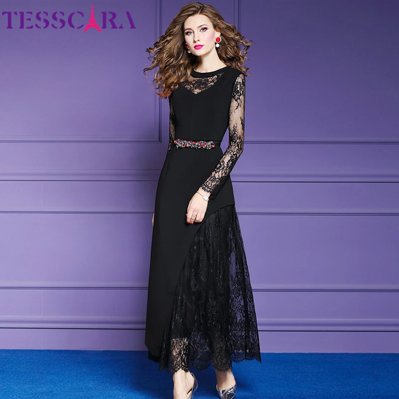 Женское кружевное платье TESSCARA Элегантное Длинное Вечернее Платье макси