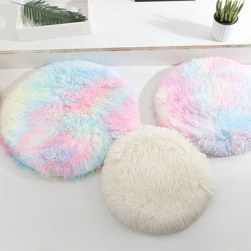 Round Dog Bed Mat Pet Sleeping For Cat Fluffy Plush Pets Cushion Puppy Teddy Soft Warm Basket Accessories | Дом и сад