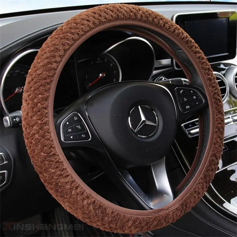 

Plush Car Steering-wheel Cover Plush Warm Wheel Covers Winter Faux Fur Hand Brake & Gear Cover Set Car Interior Accessories