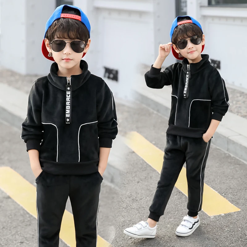 Boys Clothes Kids Clothing Sets Children Outfits 2019 Spring Fall Autumn Winter Teen Double Side Velvet Top + Pants |