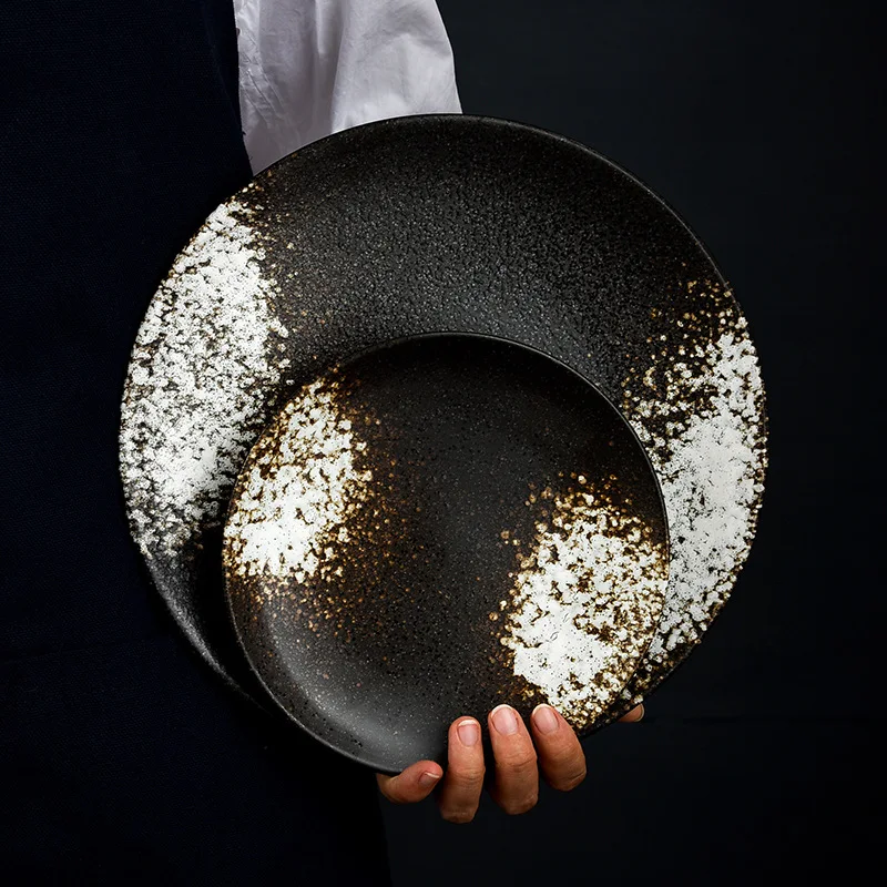 

Ceramic Western Round Shallow Plates Dish Cutlery Steak Pasta Restaurant Cafe Cake Dishes Saucer Plate Salad Straw Tableware 1PC