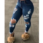 Женская обувь в Корейском стиле; Узкие джинсы модные однотонные Цвет разорванными дурами и кисточкой стрейч до середины талии джинсовые длинные брюки-карандаши брюки