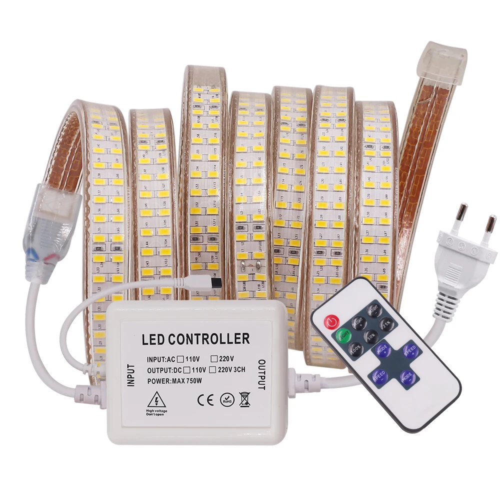 Светодиодная лента SMD5730 высокой яркости 220 В водонепроницаемые двухрядные гибкие