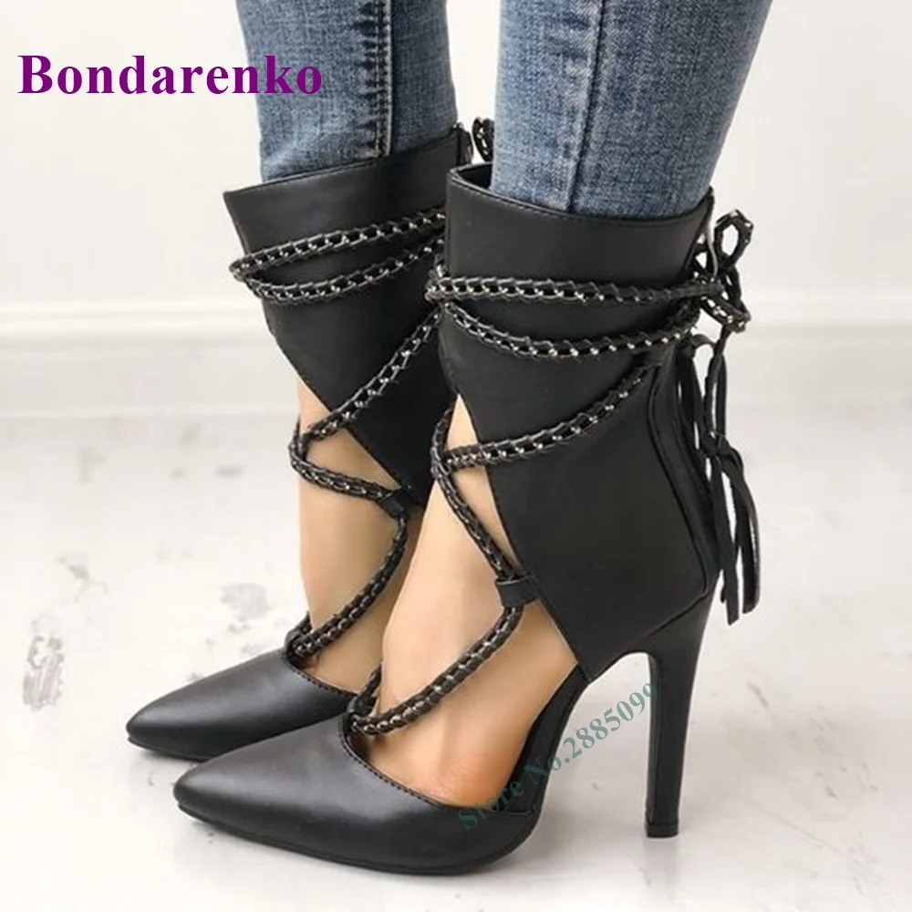 

Fashion Woman Ribbon Lace Up Pumps Luxury Women Spikes Shoes Thin High Heels Pointed Toe For Party Hollow Solid Summer Pump Shoe