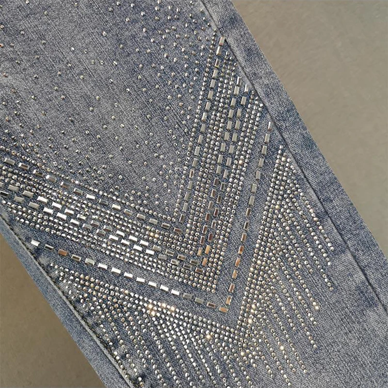 2022 весна осень тяжелая промышленность Горячие Стразы узкие джинсы женские