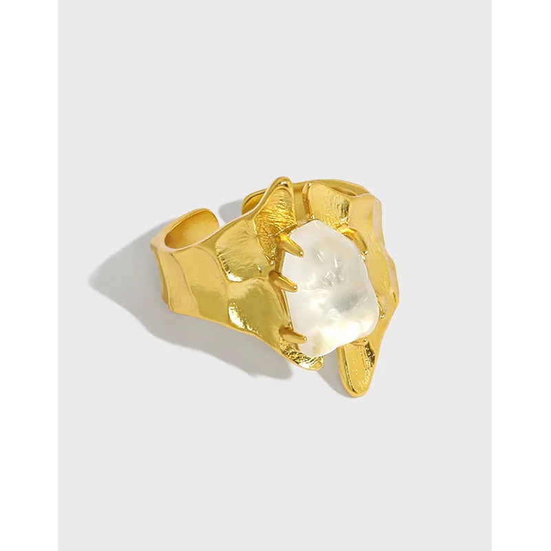 

Korean INS niche design temperament Joker micro-inlaid crystal wide staggered S925 sterling silver ring bridal jewelry