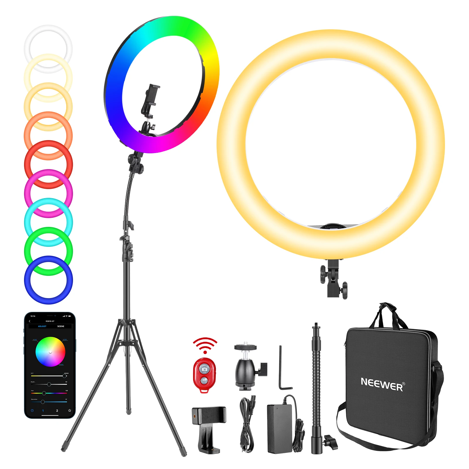 

Neewer 18-inch RGB Ring Light with APP Control, 42W LED Ring Light with Stand for Selfie/Makeup/Party/Vlog/YouTube/Photography