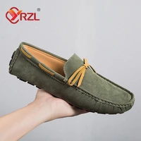 yrzl fashion green loafers men high quality moccasins suede leather couple casual shoes big size 36 48 flats male driving shoes