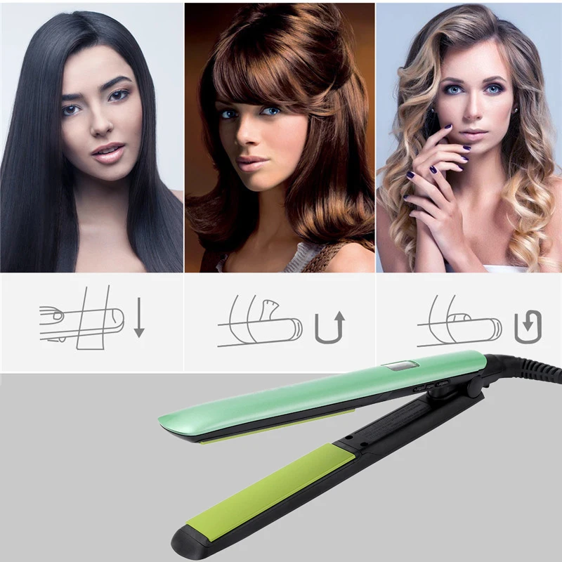 

Green LCD Display Steam Hair Straightener and Curler Flat Iron Household Easy Hair Care Dry Wet Professional Hair Straightener