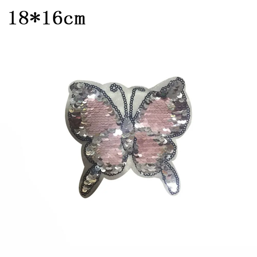 

New 1PC Cute Butterfly Reversible Sequins Sew On Patch for Clothes Crafts Coat Sweater Embroidered Paillette Patch Applique