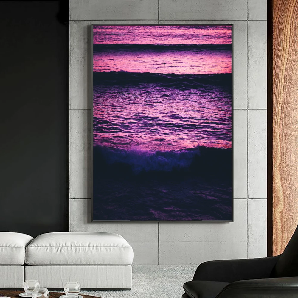 

Landscape oil painting purple sky sea art canvas painting living room corridor office home decoration mural