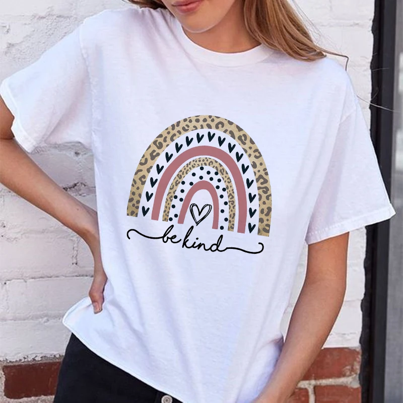 

Rainbow Be Kind Print Women Summer T Shirt O-Neck Femme Fashion Tees Shirt Graphic Tops Women Clothes Ladies Short Sleeve Shirts