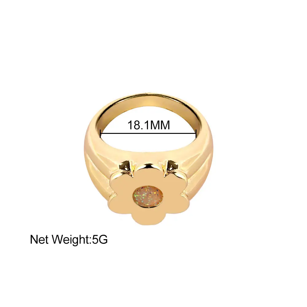 

2021 New Korean Vintage Mini Flower Cute Rings Thick Metal Golden Geometric Round Rings For Women Girls Gifts Kpop Jewelry Party