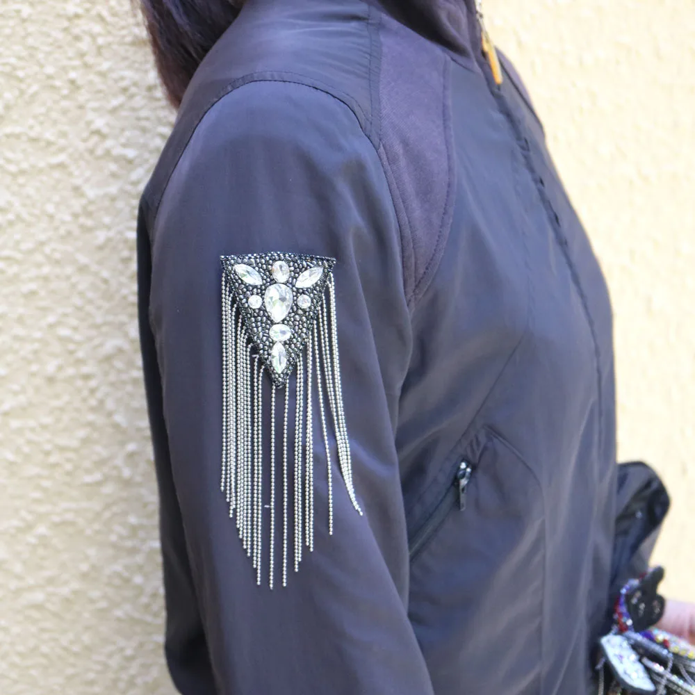 2 шт. черная кисточка бисером epaulette для одежды панк-куртка костюм DIY мода кисточка значок epoulets Наплечная накладная заплата