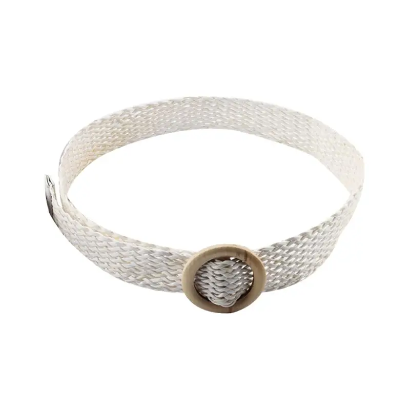 

New Women Belt Retro Style Braid Belt For Dress Decoration Round Wooden Buckle
