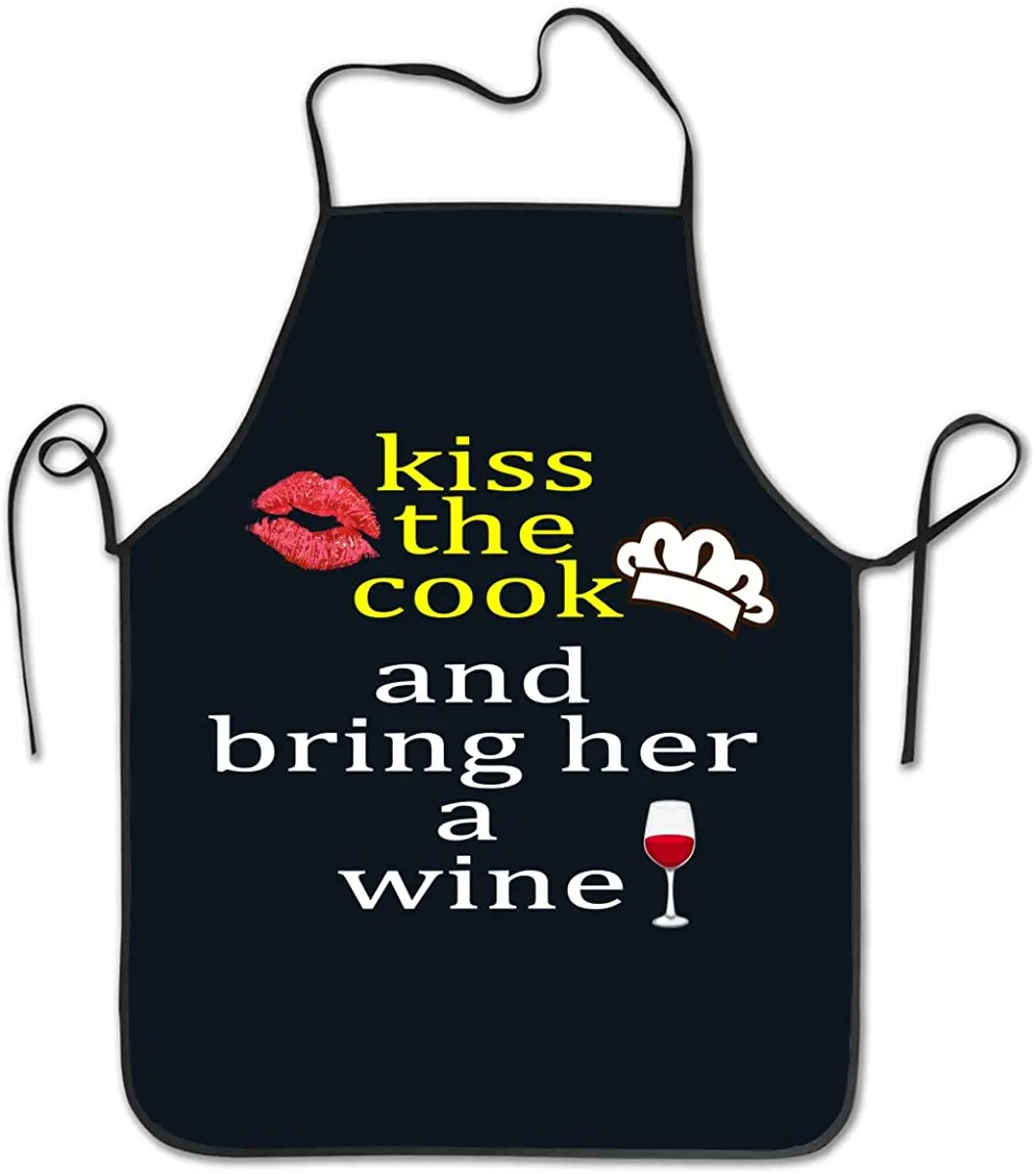 

Cute Funny Apron with Quotes - Kiss The Cook And Bring Her A Wine
