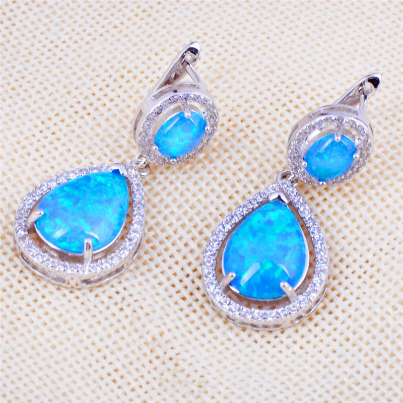 Роскошные женские висячие серьги Boho большие голубые белые с огненным опалом