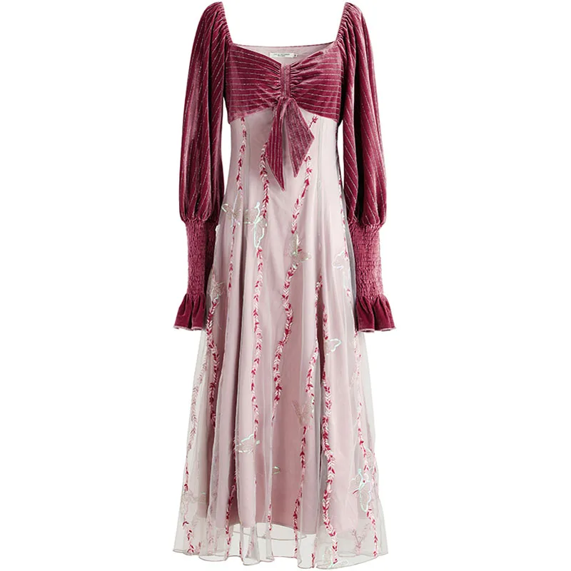 Женское винтажное платье принцессы осенне зимнее длинное кружевное с длинным